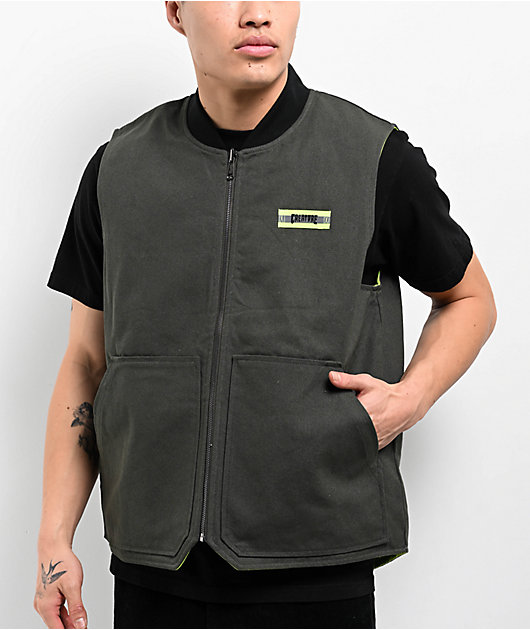 Creature Crete-Ture DIY Asphalt & Neon Green Reversible Zip Vest