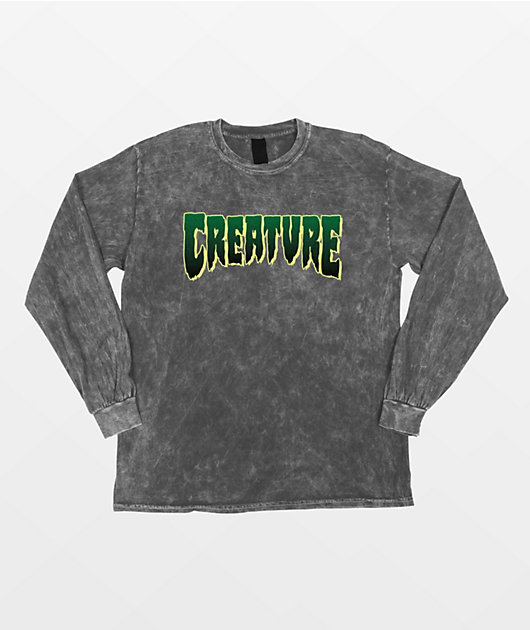 Creature Logo Grey Mineral Wash Long Sleeve T-Shirt