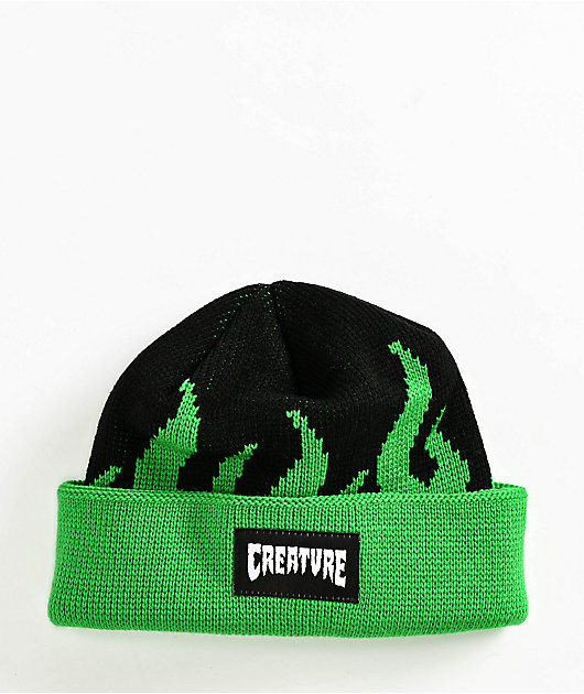 Creature Relic Flame Black & Green Beanie | Zumiez