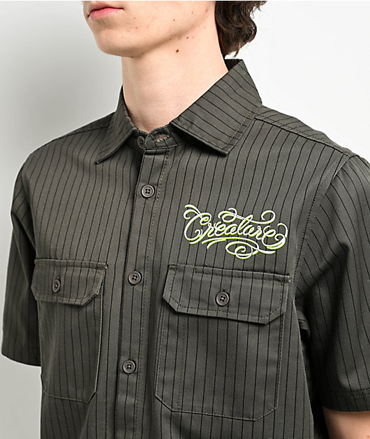 Creature Script Grey Short Sleeve Button Up Shirt | Zumiez