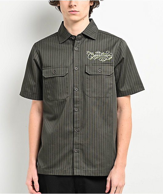 Creature Script Grey Short Sleeve Button Up Shirt | Zumiez