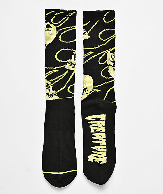 Creature Spiral Skull Black Crew Socks