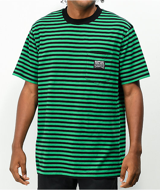Creature Support Black & Green Striped T-Shirt | Zumiez