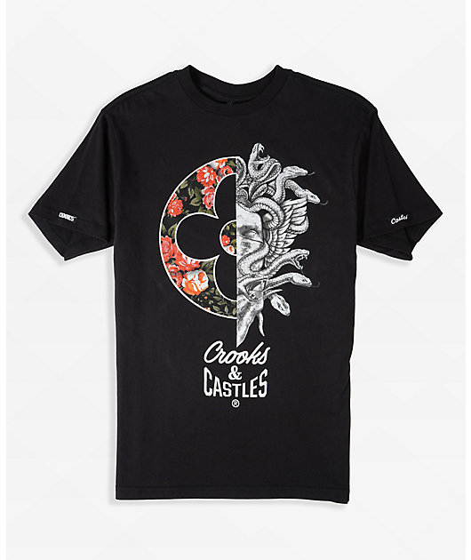 新品未使用CROOKS & CASTLESのフッボールシャツ！ Crooks & Castles Half Lux Black Boyfriend T-Shirt | Zumiez