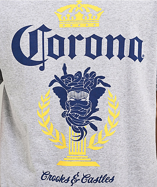 Crooks & Castles x Corona Lockup Grey T-Shirt | Zumiez