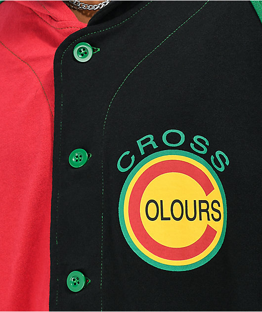 Cross Colors Red, Green, & Black Colorblock Baseball Hoodie