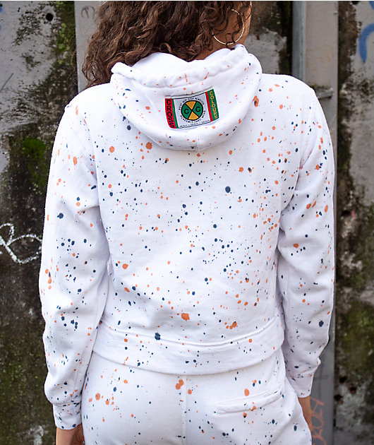 Cross Colours Circle Logo Paint Splatter White Crop Hoodie Zumiez