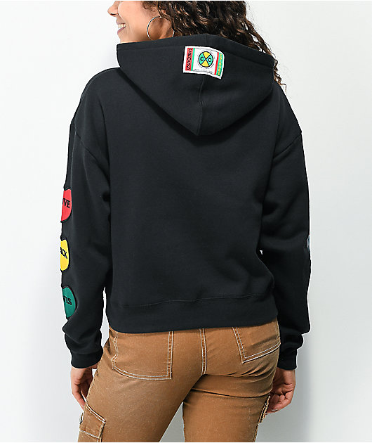 Cross Colours Patches Black Crop Hoodie