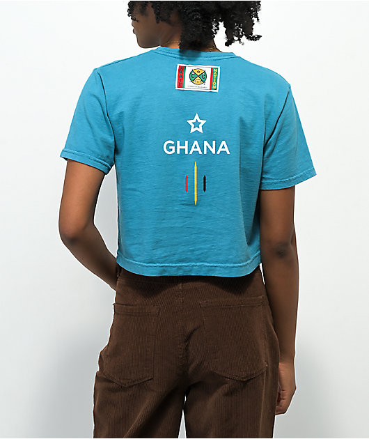 Cross Colours x Skate Nation Ghana Label Teal Crop T-Shirt