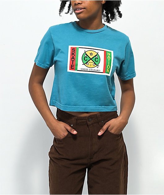 Cross Colours x Skate Nation Ghana Label camiseta corta verde azulada