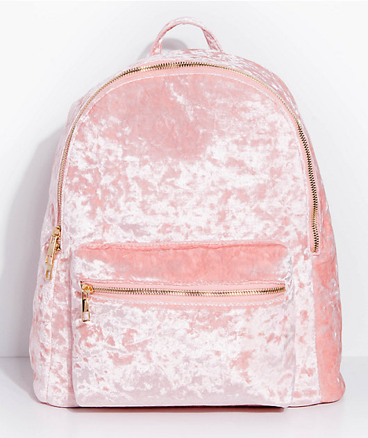 pink crushed velvet backpack