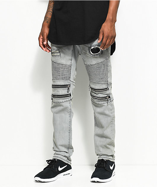 grey moto jeans