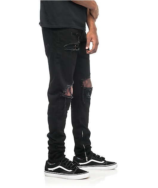H&M Black Denim Distressed Jeans Mens Size 34/32 Low Waist Skinny Ripped  Pants | eBay