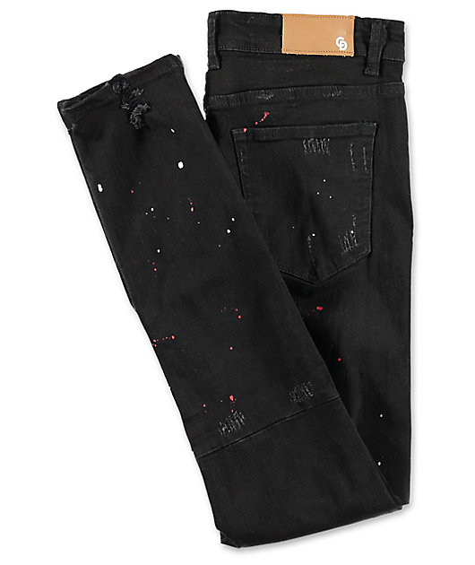 mens black jeans with paint splatter