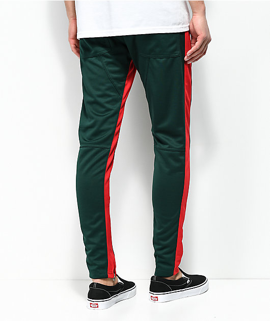 men's green track pants with red stripe