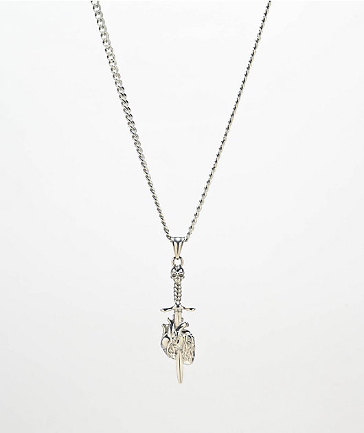 Cyberspace Shop Dagger Heart 18" Silver Chain Necklace
