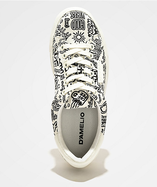 D'Amelio Footwear x Sharpie Coffee Print White Shoes