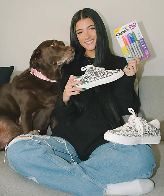 D'Amelio Footwear x Sharpie Coffee Print White Shoes