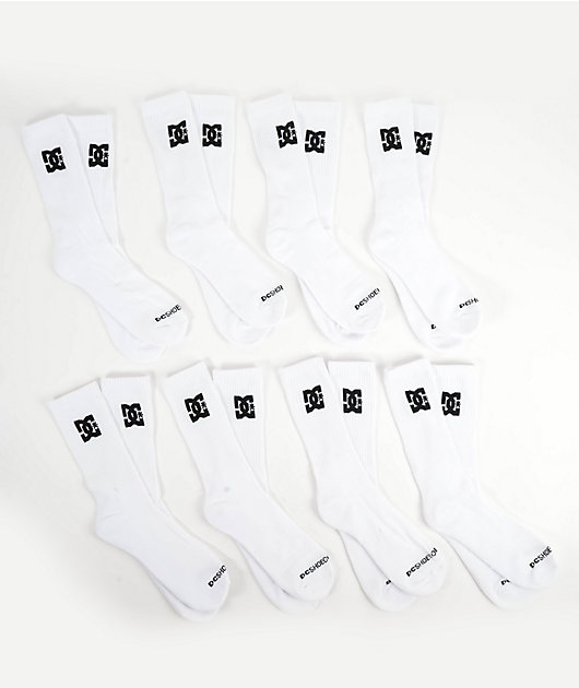 DC 8 Pack White Crew Socks