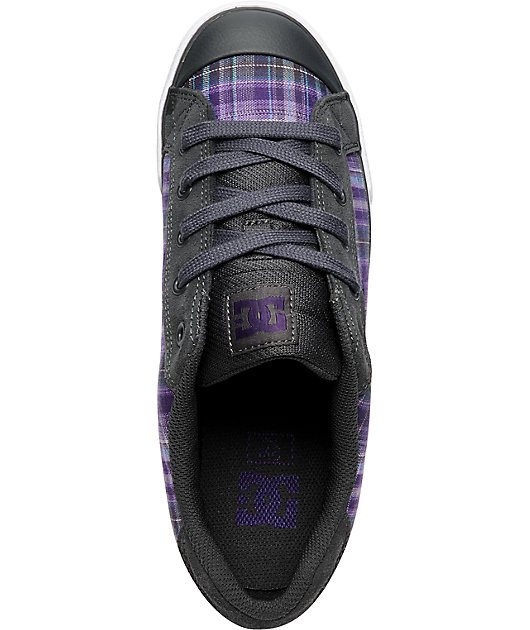 DC Chelsea Grey &amp; Purple Plaid Shoes Zumiez