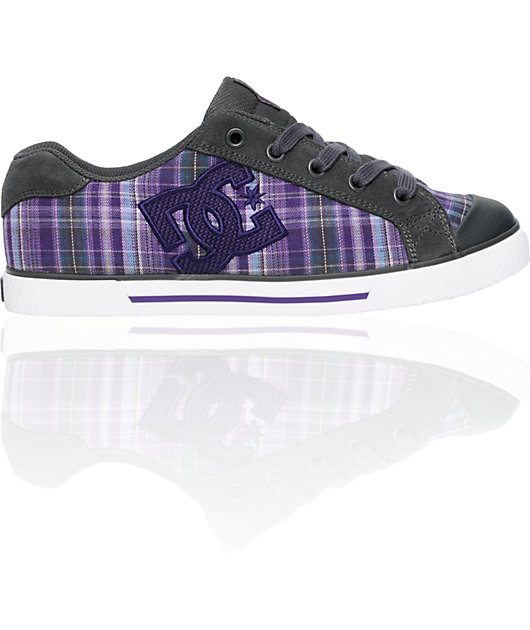 purple tartan shoes