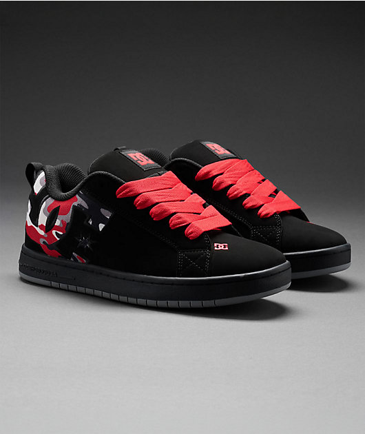 DC Court Graffik Black & Red Camo Skate Shoes