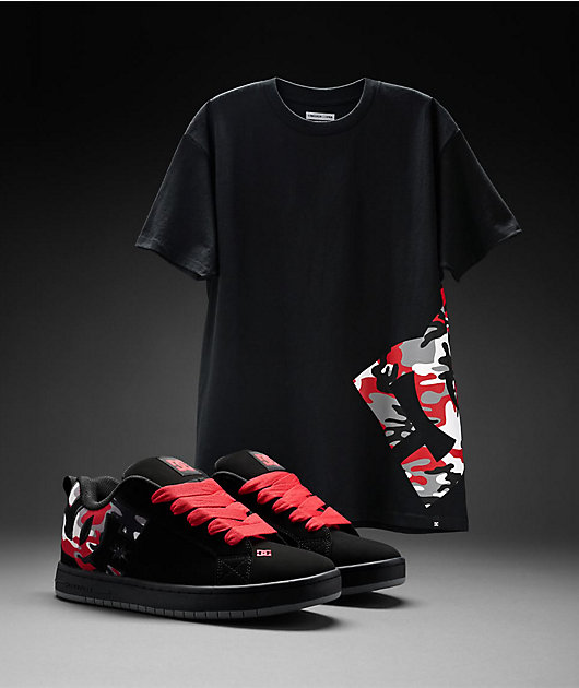 DC Court Graffik Black & Red Camo Skate Shoes