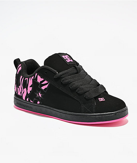 DC Court Graffik Black & Pink Zebra Skate Shoes | Zumiez