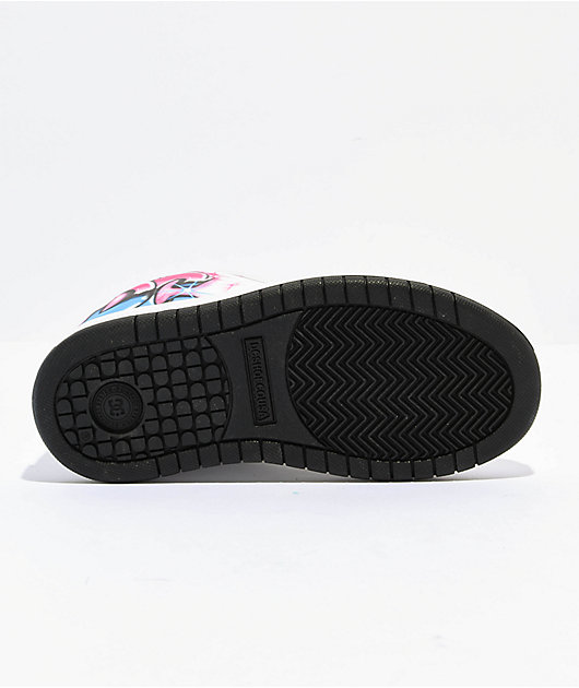 DC Court Graffik Pink, White & Blue Skate Shoes