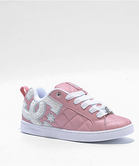 DC Court Graffik SE Pink Silver Skate Shoes