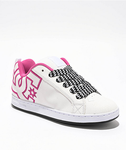 DC Court Graffik White, Pink Black Skate Shoes