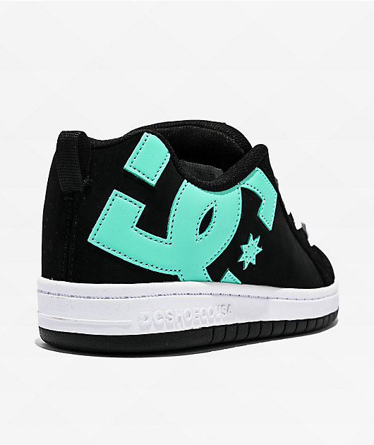 DC Kids Court Graffik Black & Teal Skate Shoes