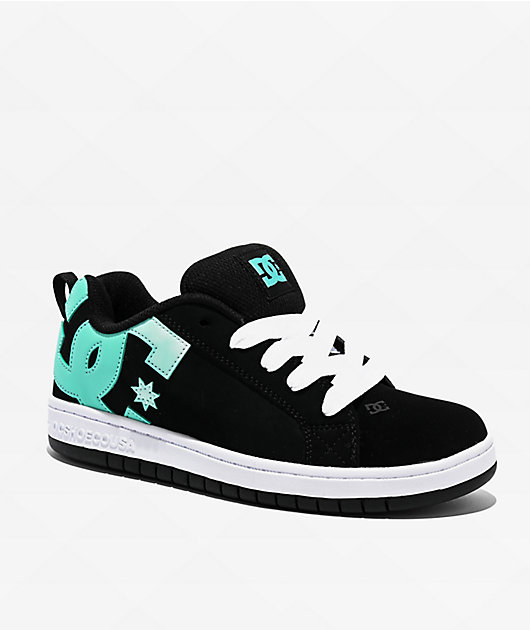 DC Kids Court Graffik Black & Teal Skate Shoes | Zumiez