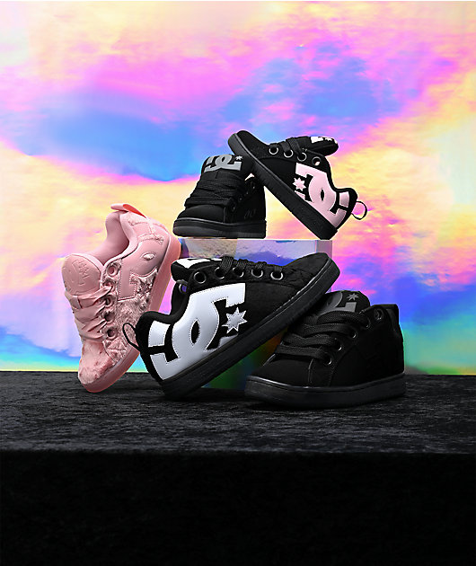 DC Kids Court Graffik Puff Black & Pink Skate Shoes