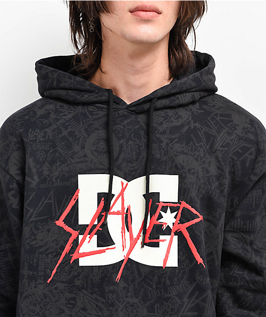 DC x Slayer Black Grey Allover Print Hoodie