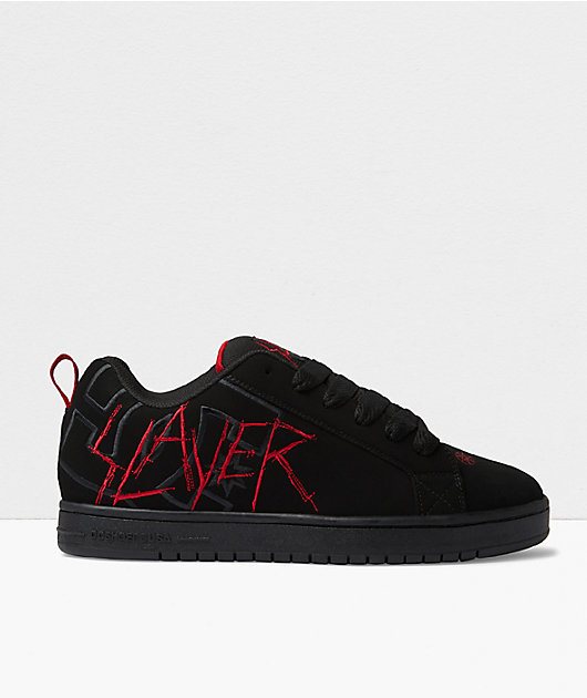 DC x Slayer Court Graffik Black Red Skate Shoes Zumiez