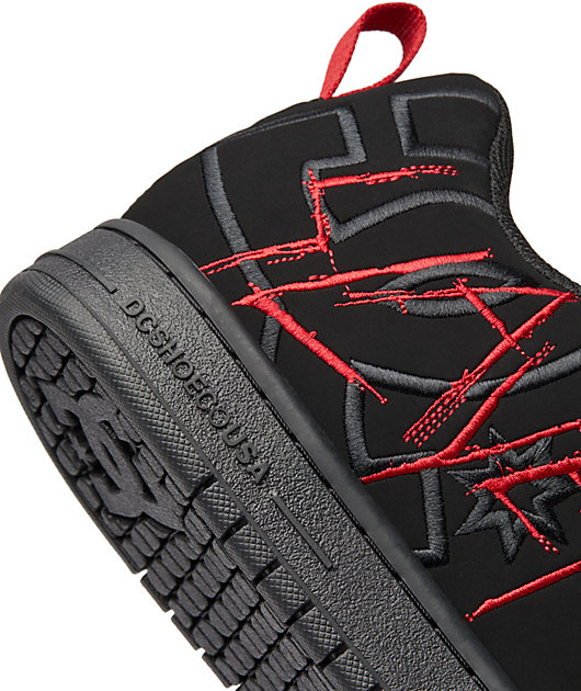DC x Slayer Court Graffik Black & Red Skate Shoes | Zumiez