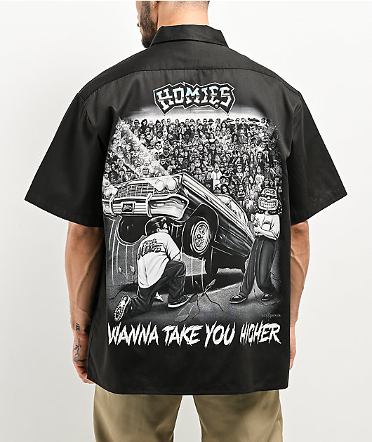 DGA Homies Wanna Take You Higher Black Button Up Short Sleeve