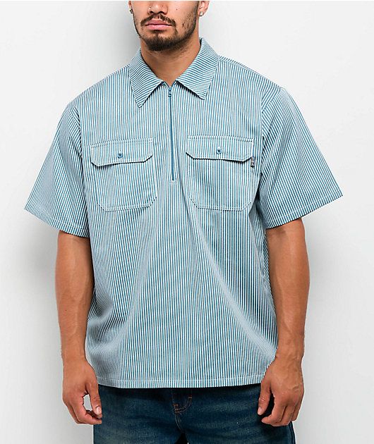 DGK Accord Blue & White Pinstripe Quarter Zip Work Shirt