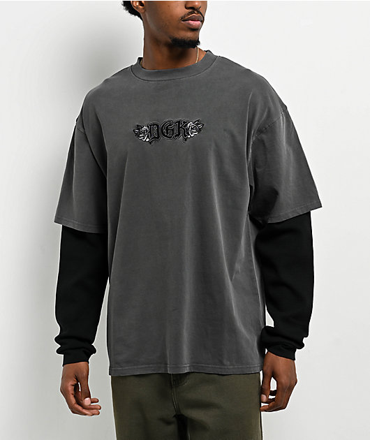 T/TODO WAVE LONG―SLEEVE D DGK Boulevard Grey & Black 2fer Long Sleeve T-Shirt | Zumiez