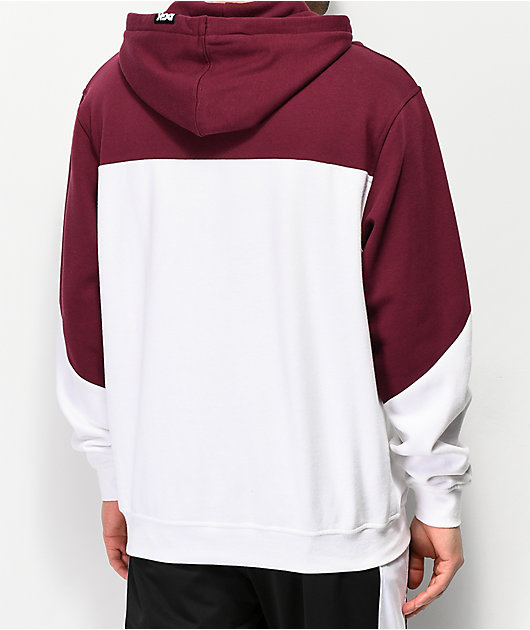 burgundy and white hoodie