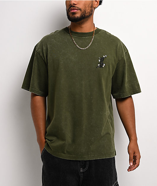 【(^.^)】GINJI drape T-shirt DGK Haiku Olive Green Wash Boxy T-Shirt | Zumiez