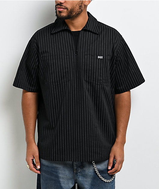 DGK Sagrado Pinstripe Black Quarter Zip Work Shirt | Zumiez