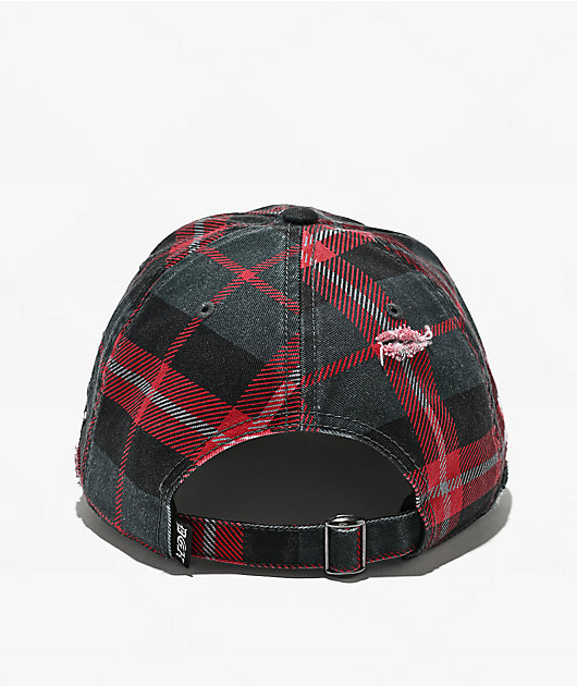 DGK Zephyr Distressed Red Plaid Strapback Hat
