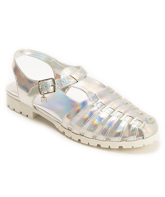 DV8 Dantri Silver Iridescent Jelly Sandals
