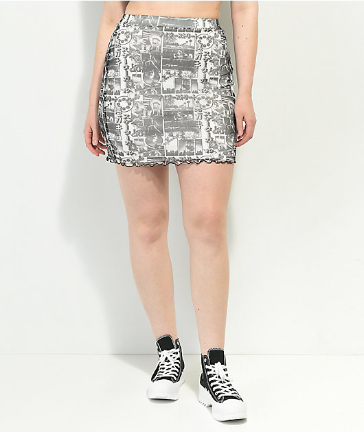 Daisy Street Anime Black & White Mesh Mini Skirt | Zumiez