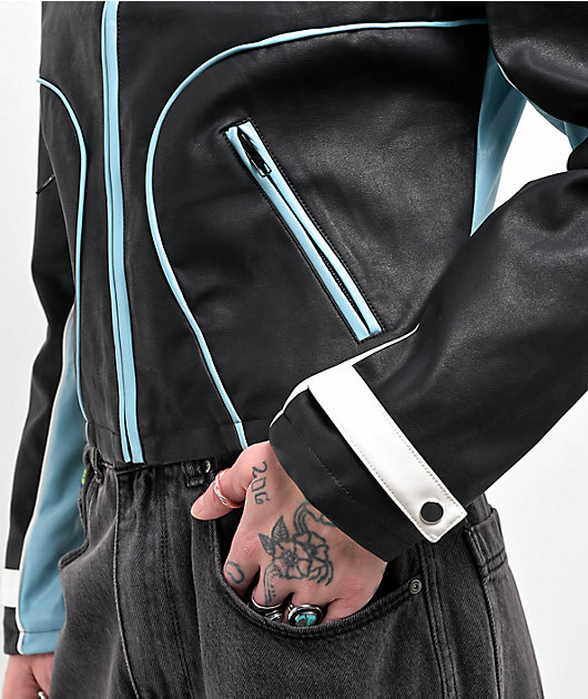 Daisy Street Blue & Black Color Block Moto Jacket | Zumiez