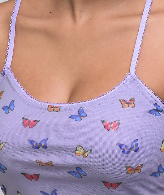 Daisy Street Callie Butterfly camiseta corta de malla sin manga color lavanda 