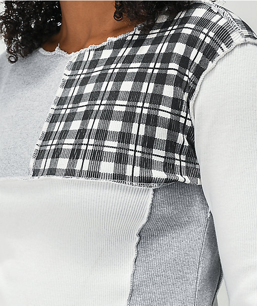 Daisy Street Patchwork Long Sleeve Crop Top