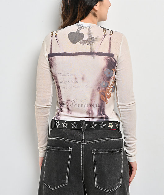 Daisy Street Tease Corset Natural Long Sleeve T-Shirt